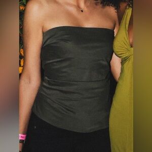 Elegant Olive Green Strapless Top